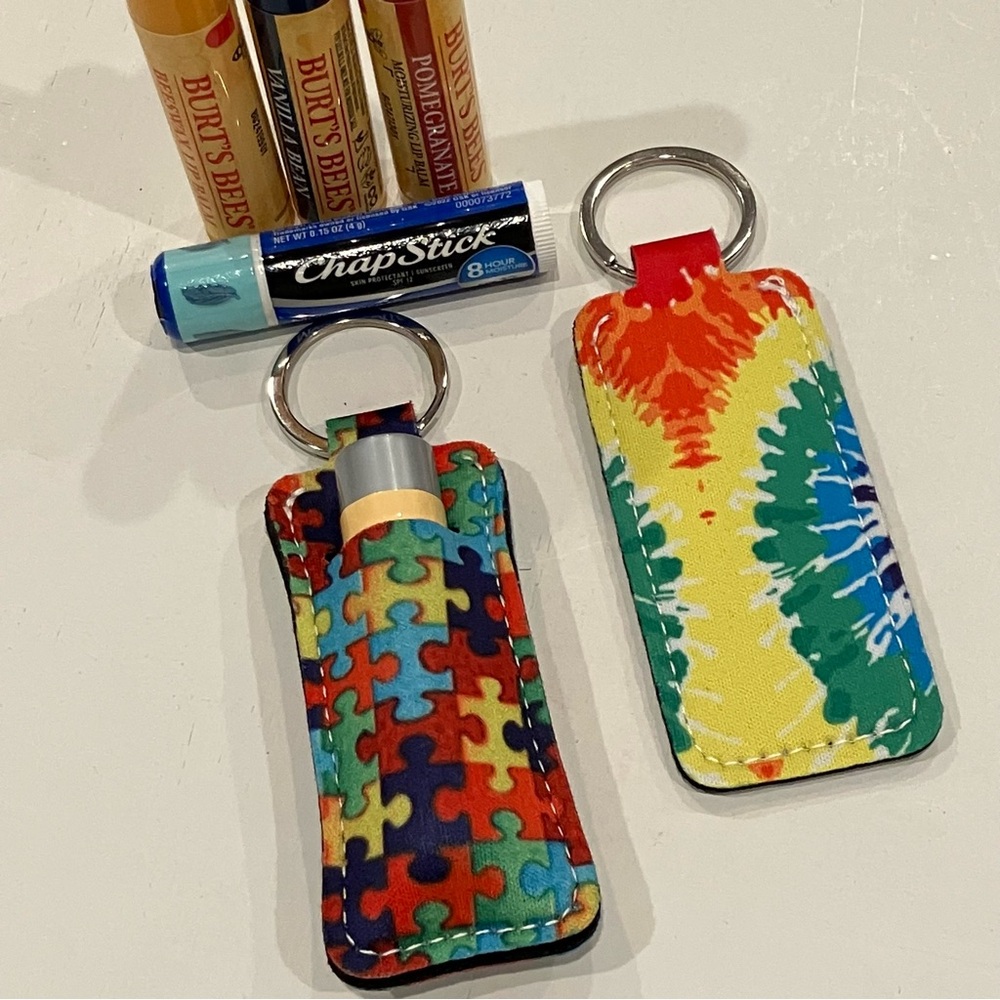 🔴 Puzzle or Tie Dye Key Chain / Chapstick Holder